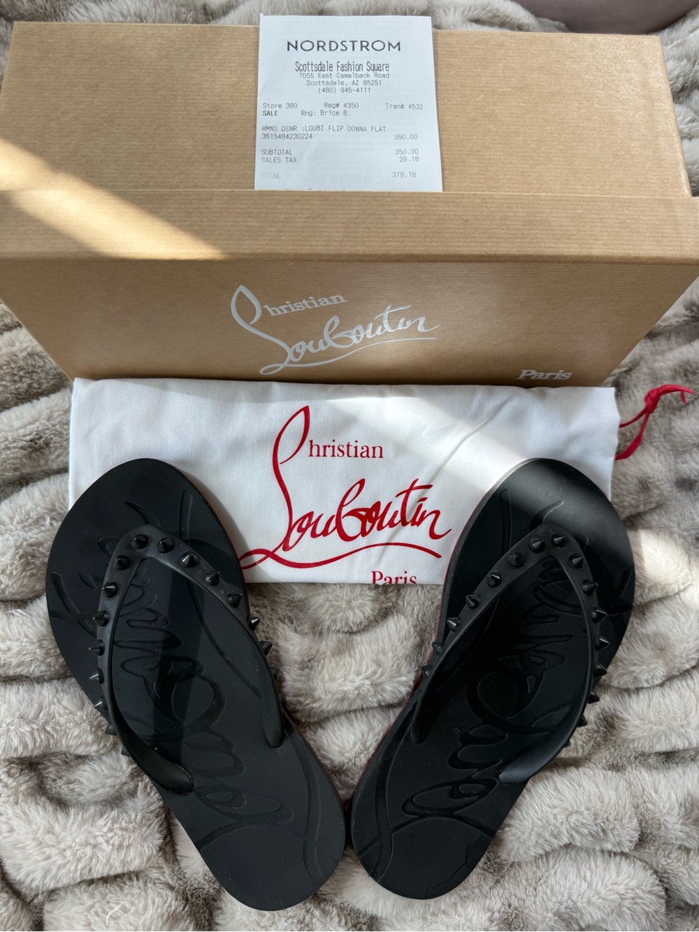 Christian Louboutin Super Loubi Flip Studded Sandals – Black | Size 35